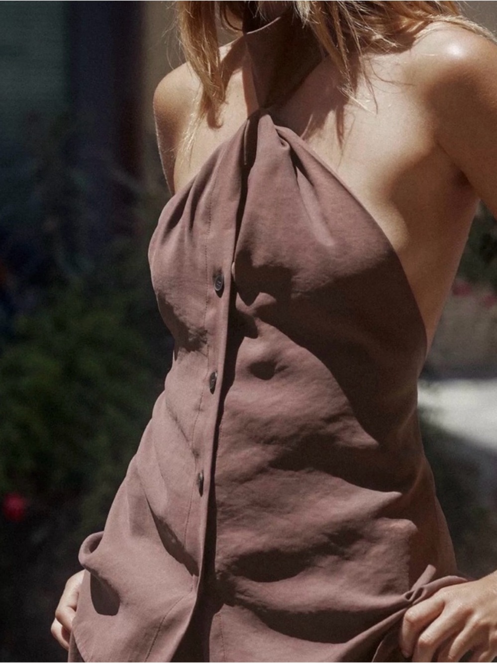 ZARA Women’s Brown Halter Neck Button-Front Top